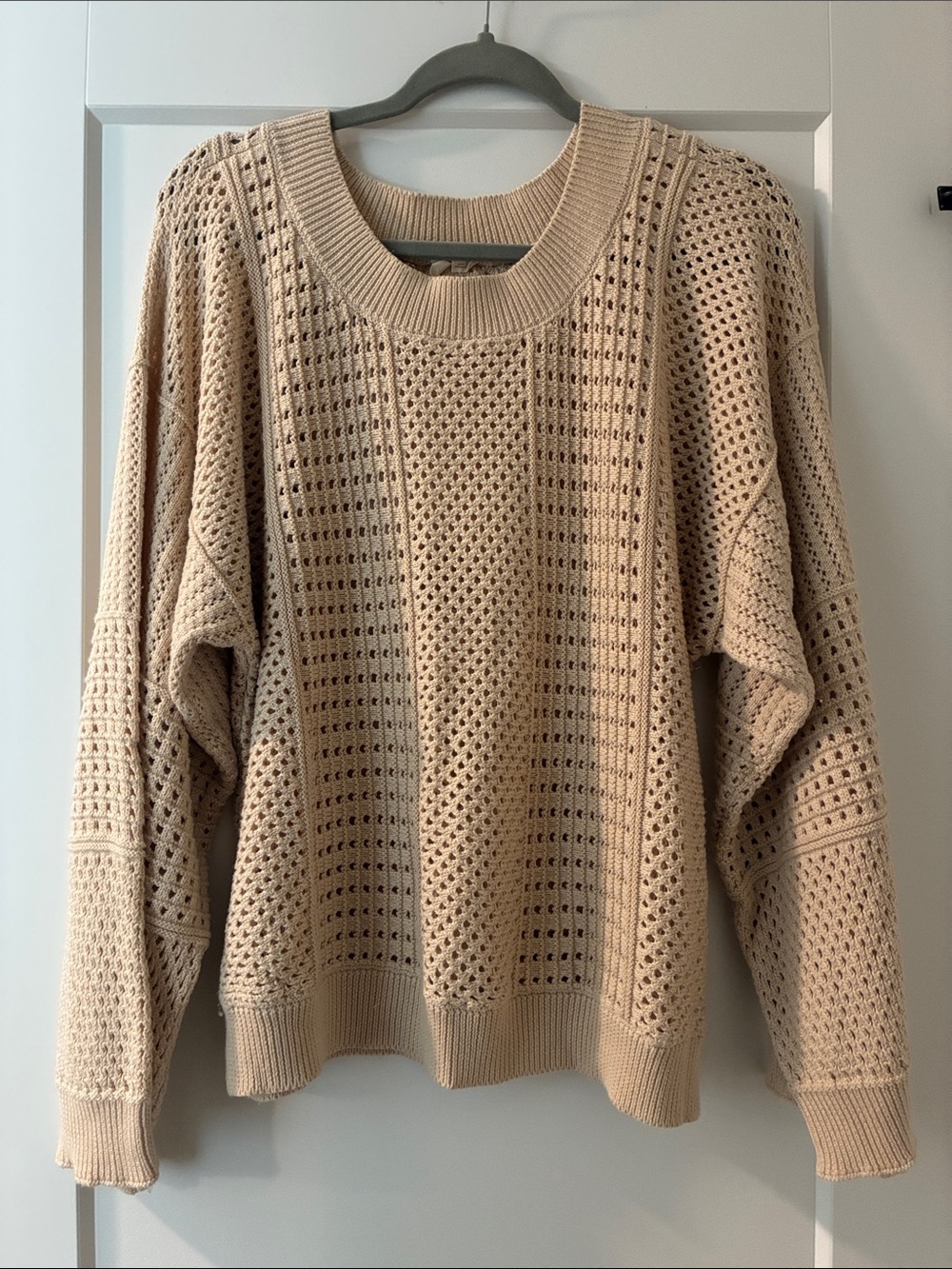 Moth Beige Open-Knit Crewneck Sweater